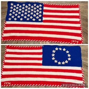 Vintage 1976 Bicentennial American Flag Folk Art Textile 1776-1976 sampler